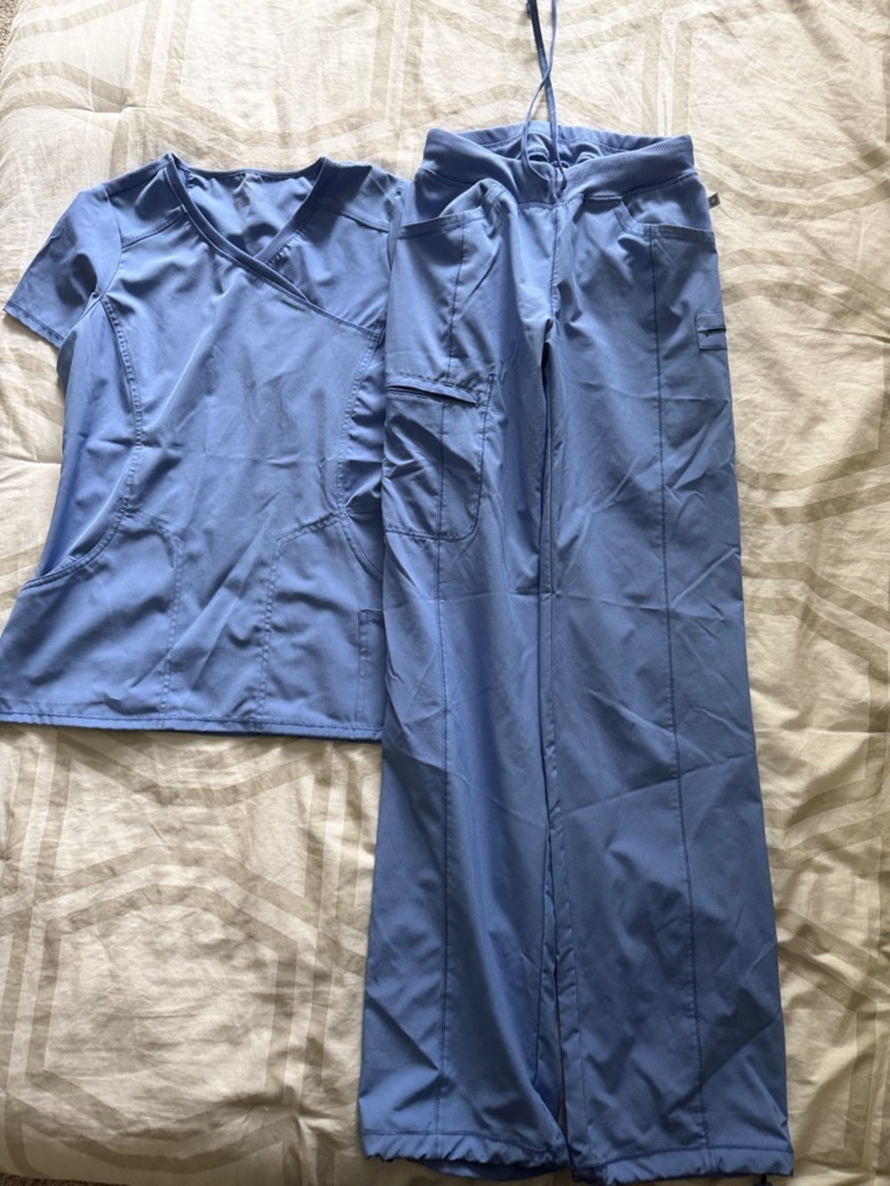 Classic Light Blue Scrub Set - Top & Drawstring Pants